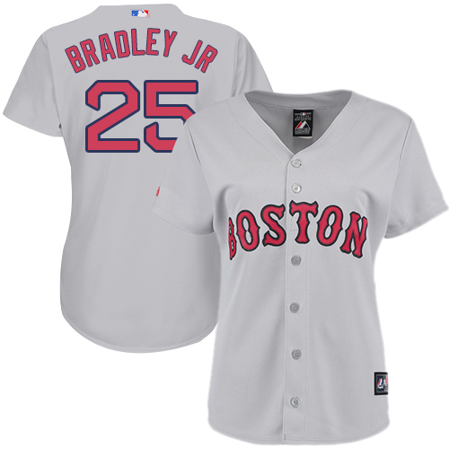 Red Sox #25 Jackie Bradley Jr Grey Road Women's Stitched MLB Jersey - Click Image to Close
